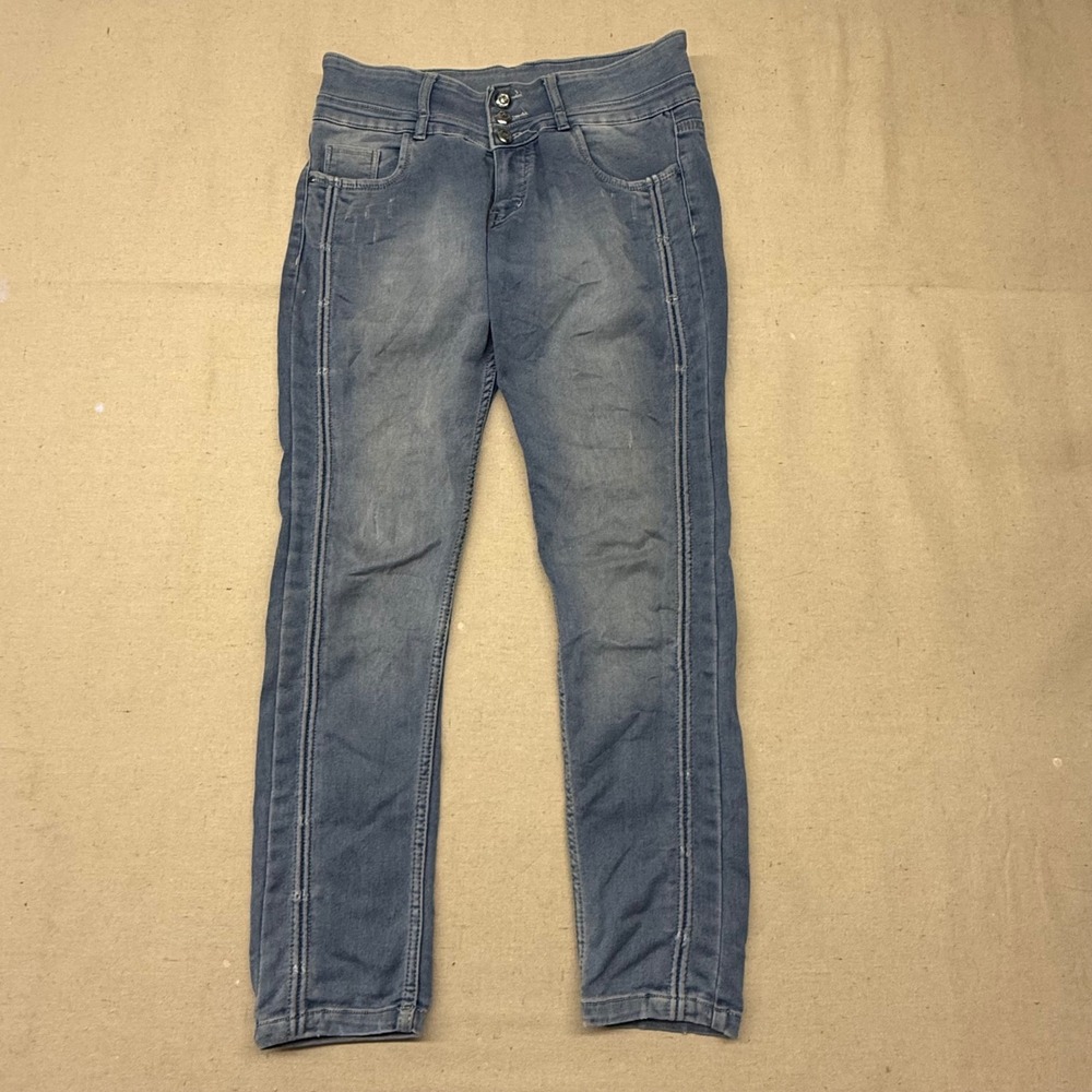 Gat Smart Womens High Waisted Skinny Jeans Light Wash Blue Triple Button Size 32